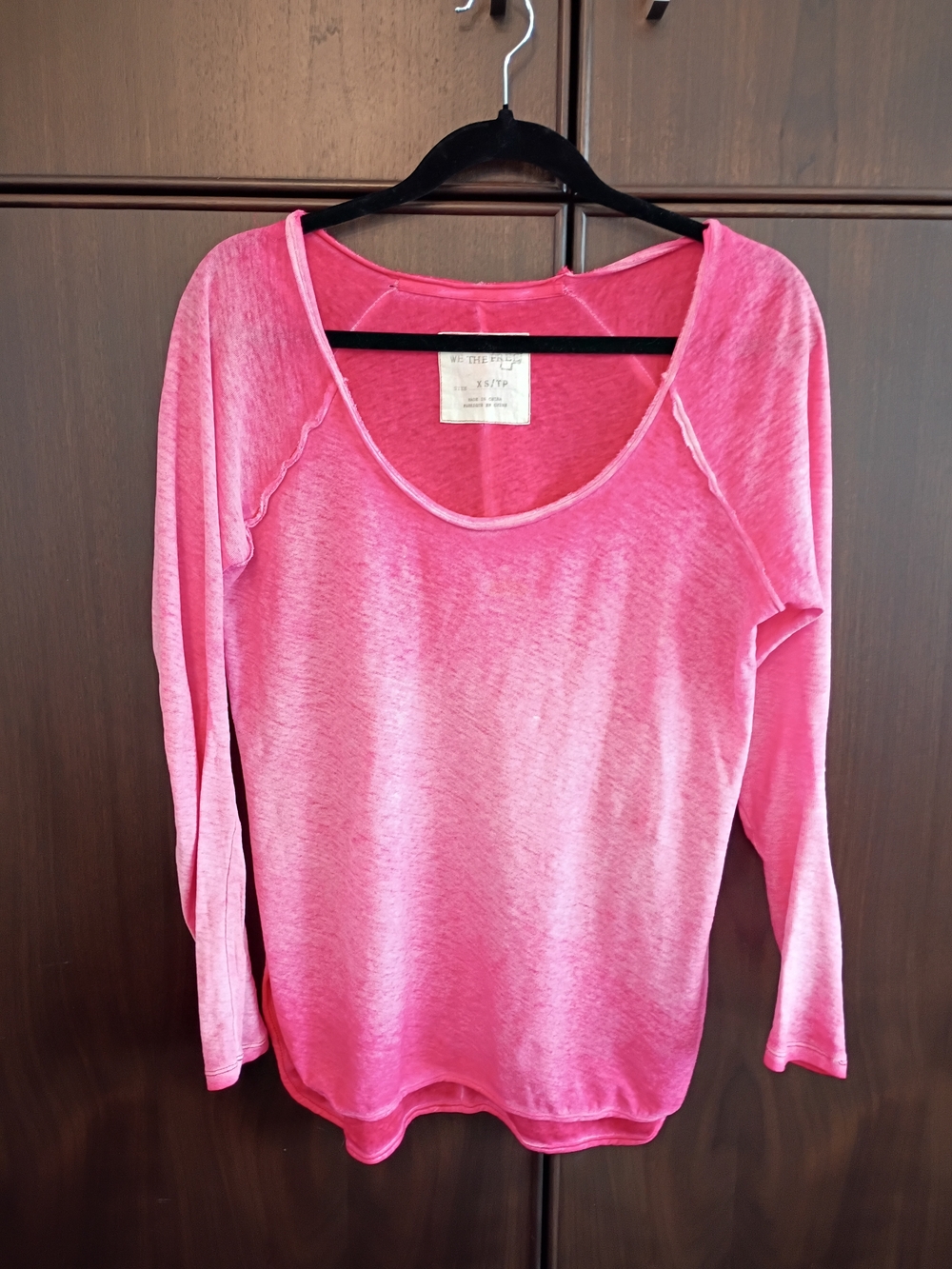 We The Free Heathered Pink Scoop Neck Long Sleeve Top